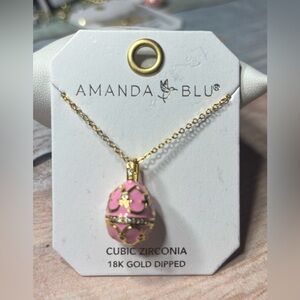New Amanda Blu Pink Enamel Egg CZ Pendant Necklace - 18K Gold Dipped